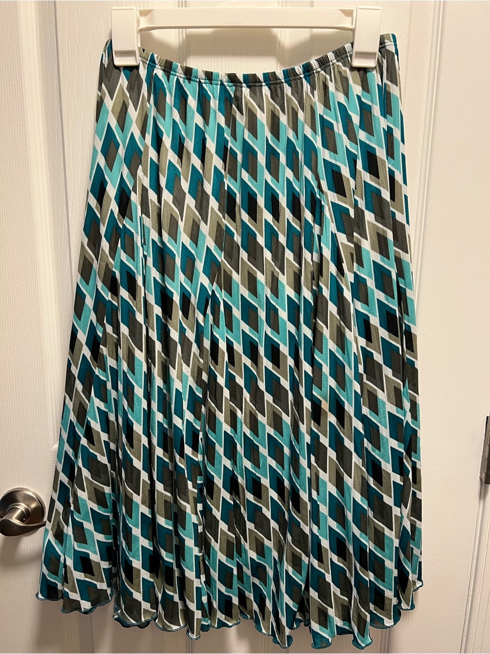 Cato Teal, Black & Gray Geometric Print Skirt
